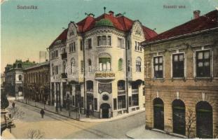 Szabadka, Subotica; Kossuth utca, Takarékpénztár, Kávéház, Fonciere biztosító / street view with cafe and savings bank, insurance company (EK)