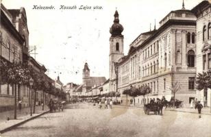 1916 Kolozsvár, Cluj; Kossuth Lajos utca, templomok / street, churches (EK)