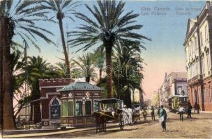 Las Palmas, Gran Canaria; Calle de Triana / street view with horse carts and tram (EK)