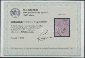 2kr II yellow, strongly shifted perf. "KASC(HAU)" Certificate: Steiner 2kr II sárga erős e...