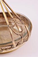 Szecessziós füles alpakka kínáló, pótolt üvegbetéttel, jelzés nélkül, m:18 cm