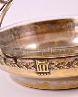 Szecessziós füles alpakka kínáló, pótolt üvegbetéttel, jelzés nélkül, m:18 cm