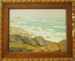 XIX. sz. vége Hullámtenger sziklás parttal olaj, vászon domborműves keretben (66x55cm)