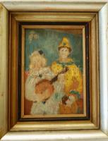 Schéner Mihály (1923-): Bohócok olaj, fa keretben 23x28cm