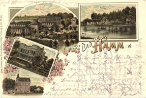 1896 (Vorläufer!) Hamm, Bad Hamm, Rietzgarten, Silverberg, Kirchhoff-Ostenhallee / spa, villas. E. Griebsch floral, litho