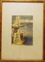 Vaszary János? (1867-1939) Színezett tusrajz keretben 33x44cm