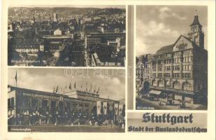 Stuttgart, Blick von Bahnhofturm, Hindenburgbau, Wilhelmsbau, Dinkelacker Märzen, Münchner Löwenbrau, AEG. Esslinger Wolle / shops