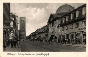 Stuttgart, Königstrasse mit Westbahnhof / street view with railway station, shops