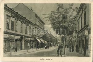 1909 Győr, Baross út, Dr. Mayer A. fogorvos, Virág Ferenc és Beck nővérek üzlete (fa)