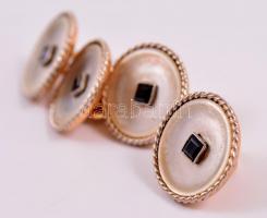 Női mandzsetta gomb párban 14 K arany és gyöngyház, féldrágakővel Br: 10,3 g / Gold and nacre womens...