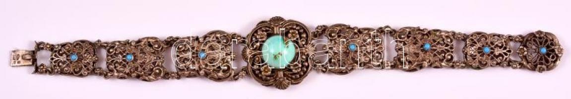 Ezüst karlánc türkiz kövekkel 34 g, h: 19 cm / Silver and Turquois womens bracelet