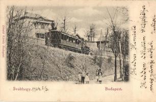 1904 Budapest XII. Svábhegy, fogaskerekű megállóhely vonattal. Divald Károly