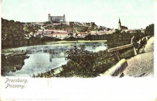 1902 Pozsony, Pressburg, Bratislava; látkép a várral. Heliocolorkarte von Ottmar Zieher / general view with castle (apró lyukak / tiny holes)