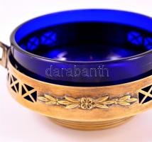 Argentor szecessziós füles kis kínáló, ezüstözött réz, jelzett, pótolt, üvegbetéttel (apró csorbával...