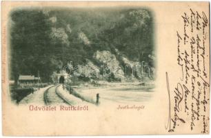 1899 Ruttka, Vrútky; Justh vasúti alagút. Kiadja Moskóczi Ferencné / railway tunnel