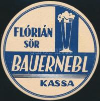 cca 1940 Kassa, Flórián sör, söralátét, a hátoldalán ajándékozási sorokkal, aláírásokkal, d: 10 cm