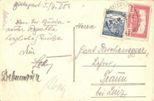 1925 Budapest IV. Újpesti rakpart, versenyevezősök edzés közben a Victoria- és Erzsébet-gőzmalom elő...