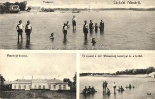 Velence, tó fürdőzőkkel, Meszlényi és Gróf Wickenburg kastély, híd (EK)