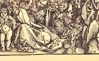 Az ötödik és a hatodik pecsét felnyitása, Dürer-metszetről készült modern reprodukció, üvegezett fa ...