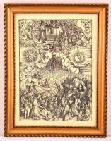 Az ötödik és a hatodik pecsét felnyitása, Dürer-metszetről készült modern reprodukció, üvegezett fa ...