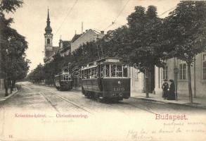 Budapest I. Krisztina körút, 125-ös és 66-os sorszámú villamosok, templom