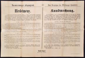 1878 Moson vármegye választási eljárás során alkalmazott rendvédelmi intézkedésekről szóló hirdetmény. 80x55 cm