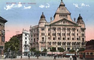 1915 Budapest V. Deák tér, Anker palota, villamosok, Smith Premier írógép, Polacsek, Ekker és Ranschburg üzlete