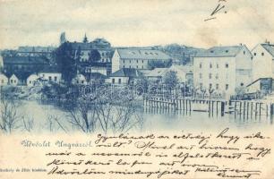 1900 Ungvár, Uzshorod, Uzhorod; Ung folyó részlete, Az Első Ungvári Asztalos Egylet / Uzh riverside, carpentry society (EK)