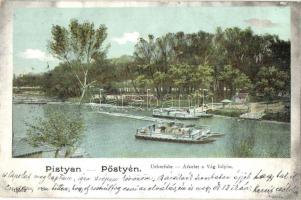 Pöstyén, Pistyan, Piestany; Überfuhr / átkelés a Vág folyón komppal / crossing the Váh river by ferry (EK)