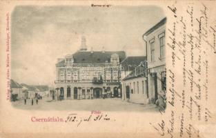 1902 Csernátfalu, Cernatu (Négyfalu, Sacele); Fő tér, Krauss Rubin üzlete / main square, shop (apró lyukak / small pinholes)