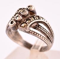 Ezüst (Ag.) markazit berakásos gyűrű, jelzett, méret: 52, nettó 4,3 g
