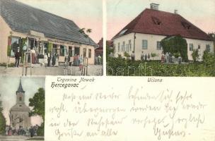 1905 Hercegovac, Josip Novak üzlete, iskola, templom / Trgovina Nowak (Prodaja vapna dasakate rakije na butelje i fertalje), Uciona, / shop, school, church