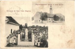 1914 Szerbszentmárton, Sanmartinu Sarbesc; új templom és iskola, Dositej Obradovic szerb írónak emelt emlékmű / Nadgrobni Spomenik Krune Matere Dositeja Obradovica / new church and school, monument of the Serbian writer Dositej Obradovic (Rb)