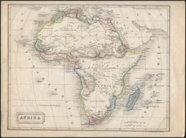 cca 1840-1850 Afrika térképe, kézzel színezett fametszet, 20x25 cm