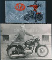 cca 1960 A Pannonia motor reklámmatricája, hozzá egy motoros fotóval, 5,5×10 és 9×13 cm