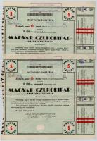 Budapest 1946. Magyar Czukoripar Részvénytársaság részvény elismervénye öt darab részvényről, egyenként 100P-ről, bélyegzéssel és szárazbélyeggel, szelvényekkel (4x) sorszámkövetők T:III