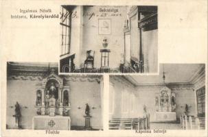 1913 Erdőd, Károlyierdőd, Ardud; Irgalmas Nénék Intézete, Főoltár, sekrestye, Kápolna belső / Sisters of Mercy institute, main altar, sacristy, chapel interior (r)