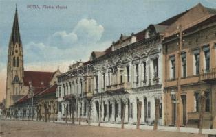 Detta, Ghedu, Deta; Fő utca, Városháza, üzlet, templom. Kiadja Ballon Sándor és fia / main street, town hall, church, shops (EK)