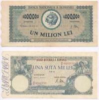 Vegyes bankjegy tétel: 1912. 100K + Románia 1944. 5000L + 1946. 100.000L + 1947. 1.000.000L T:III tű...