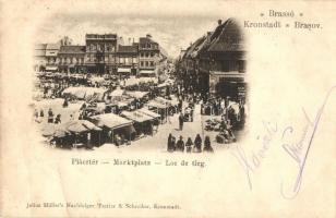 1900 Brassó, Kronstadt, Brasov; Piac tér, piaci árusok, üzletek. Kiadja Julius Müller utóda Tartler & Schreiber / market square, marketplace, vendors, shops (EB)