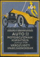 1925 Budapesti autó- és motorcsónak kiállítás a városligeti iparcsarnokban, dekoratív reklámcédula, jó állapotban