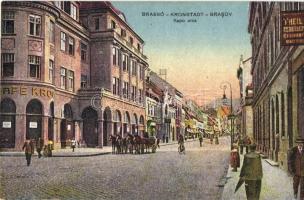 Brassó, Kronstadt, Brasov; Kapu utca, Korona Kávéház / street view with cafe and shops