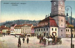 Brassó, Kronstadt, Brasov; Városháza, lovaskocsik / town hall, horse carts