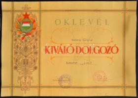 1952-1956 2 db sztahanovista oklevél szövőnő részére + 2 db kiváló dolgozói is; felcsavarva