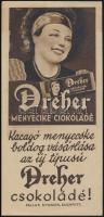cca 1910-1920 Dreher csokoládé számolócédula, szép állapotban