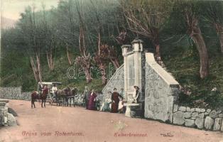 Vöröstoronyi-szoros, Roter-Turm-Pass, Pasul Turnu Rosu; Császár kút a szorosban, lovaskocsi. Kiadja Graef Károly / Kaiserbrunn / well, fountain, horse-drawn carriage