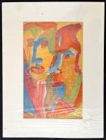 Cs. Németh Miklós (1934-2012): Kettős portré, akvarell, papír, jelzett, paszpartuban, 20×30 cm