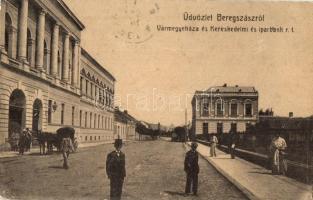 1908 Beregszász, Berehove; Vármegyeháza és Kereskedelmi és iparbank rt. Kiadja Auer K. és Kovács K. / county hall, bank (EK)