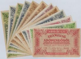1946. 12db-os vegyes magyar adópengő bankjegy tétel, közte amelyekNEK T:II,III