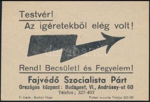 1937 Testvér! Az ígéretekből elég volt! A Fajvédő Szocialista Párt röplapja, 10x8 cm